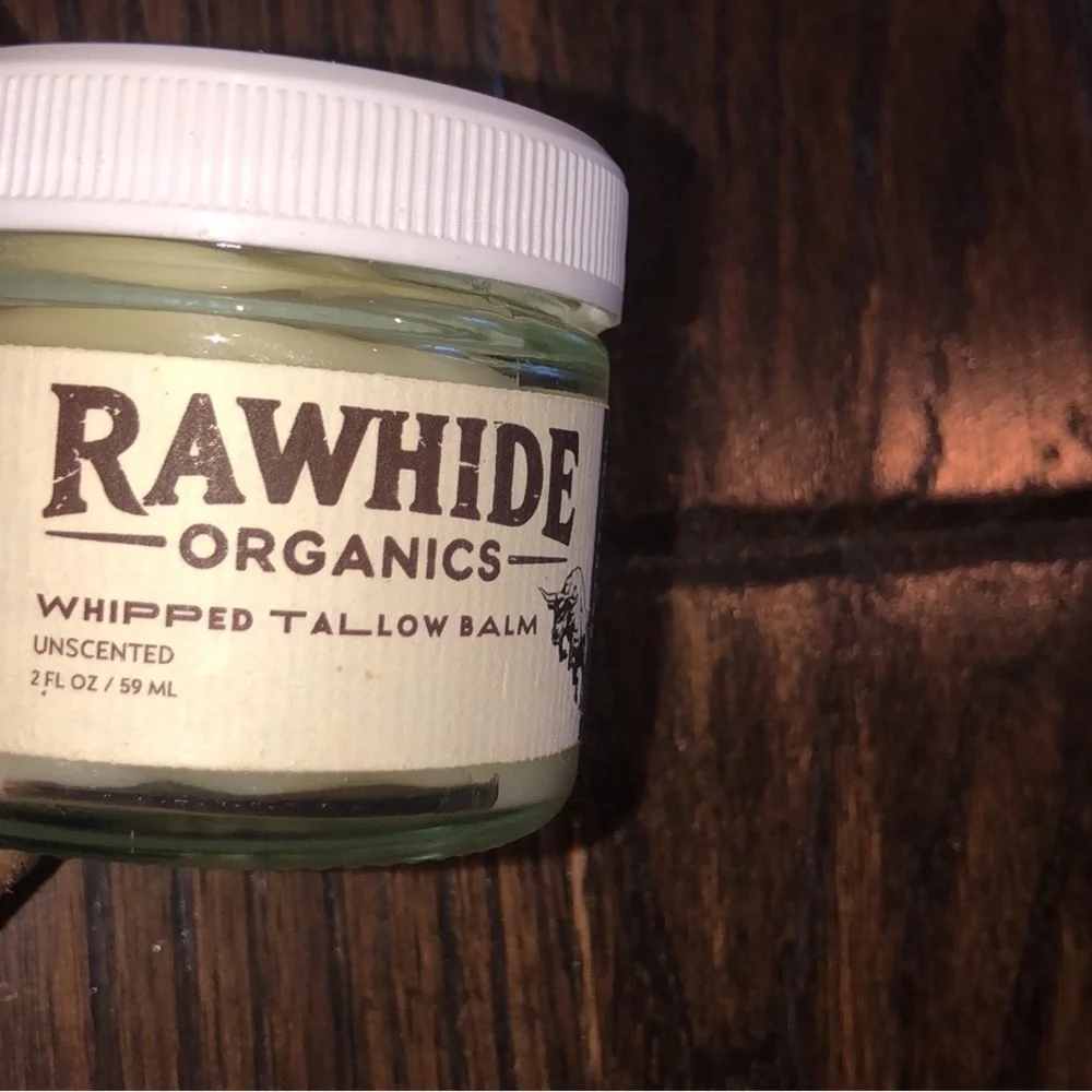 Rawhide organics whipped tallow balm in glass jar
